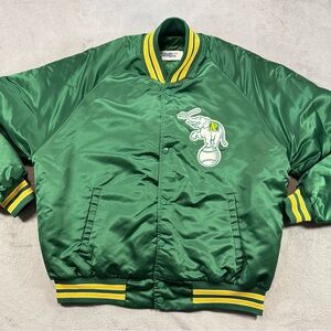 Rare 80’s 90’s Oakland A’s Chalk Line Satin Jacket Size L Spellout Quilted Lined